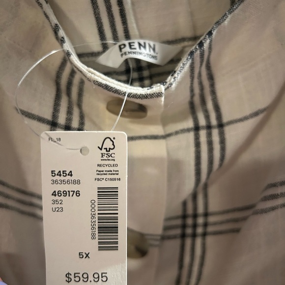 NWT Penningtons Penn Linen Blend Blouse | 5X | Plaid - Picture 3 of 4